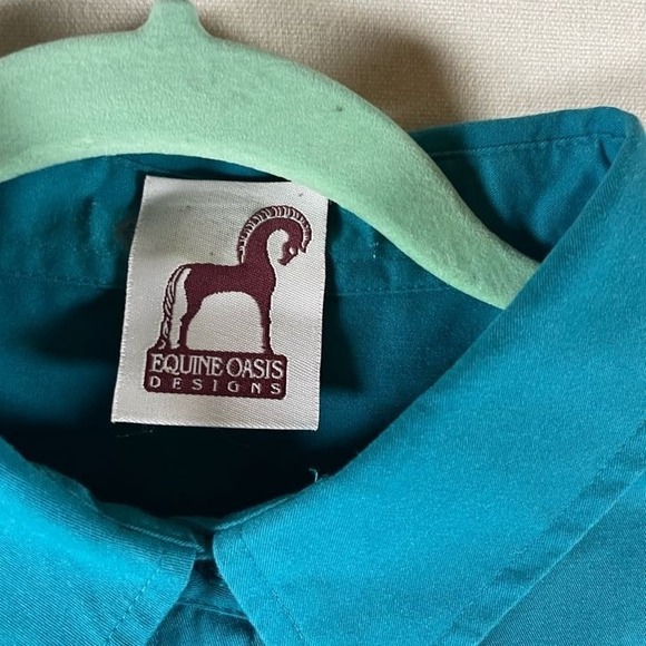 Equine Oasis Designs Ladies Long Sleeve Button Down Shirt‎ Teal Horse - Size L - Picture 3 of 7